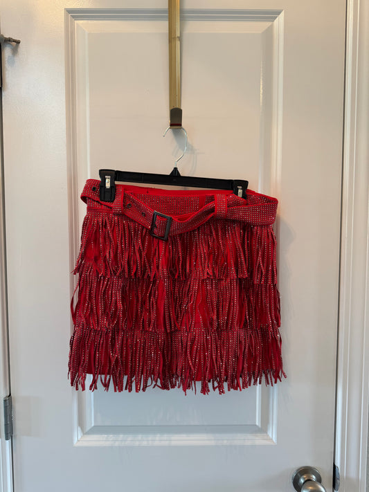 Belted Skirt w Metallic Fringe Women’s Small Red