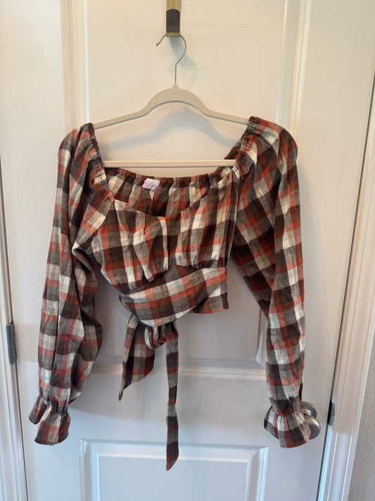 Pink Lily Plaid Cropped Top Women’s Small