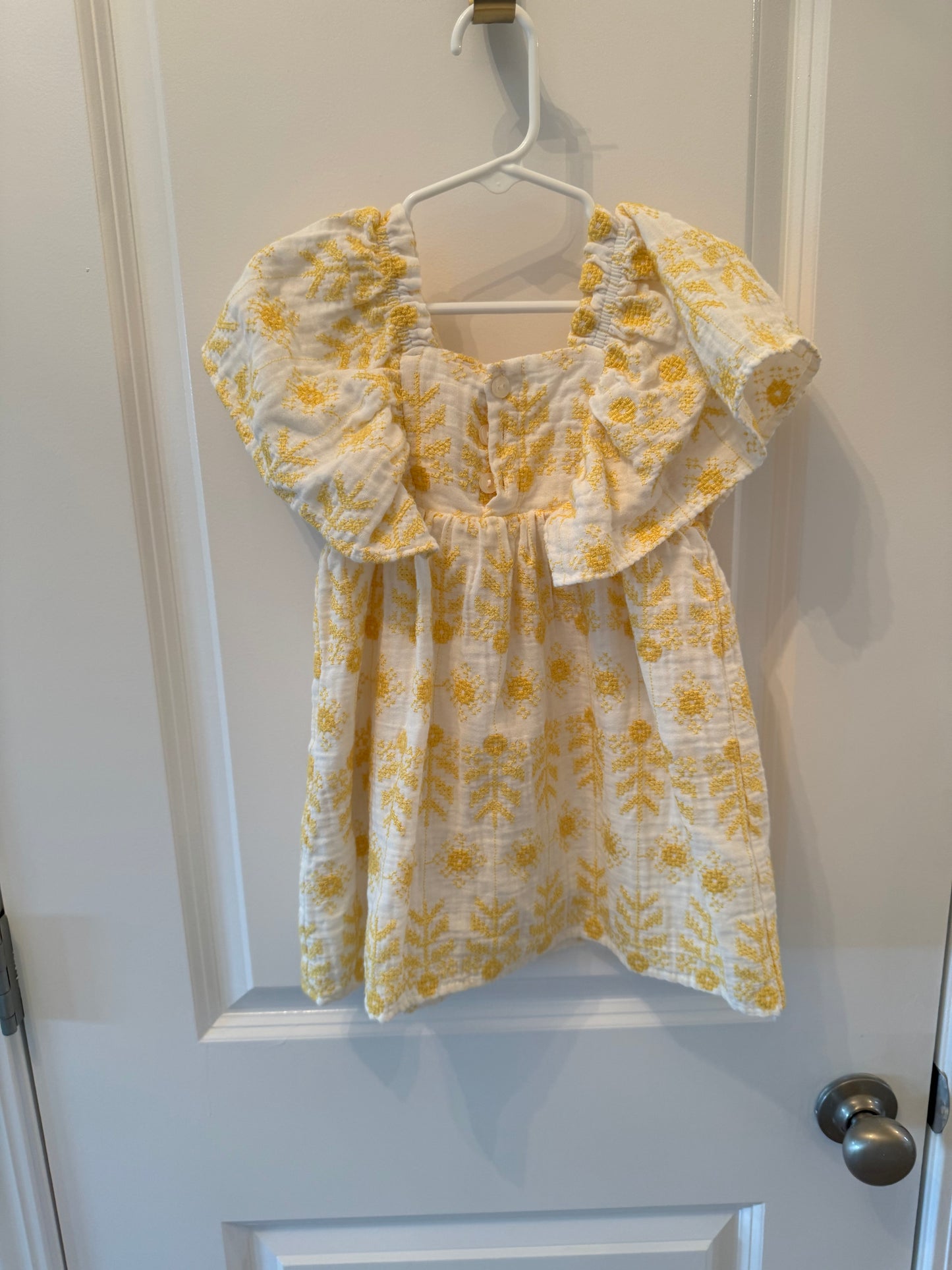 Zara Embroidered Dress w Ruffles Toddler Girl Size 2-3 Years White Yellow