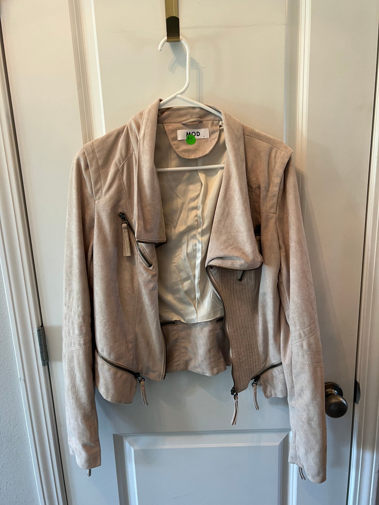 Mod Faux Suede Moto Jacket Women’s Size Large Tan