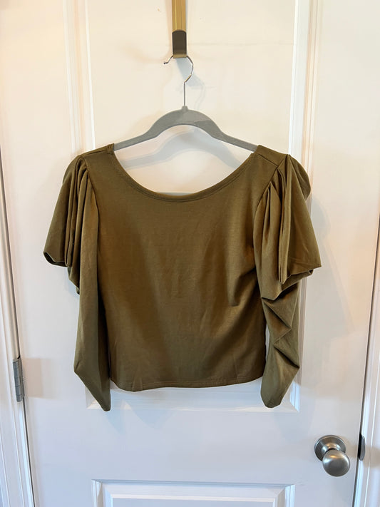 Mia Joy Cropped Puff Sleeve Top Women’s XS Olive Green NWT