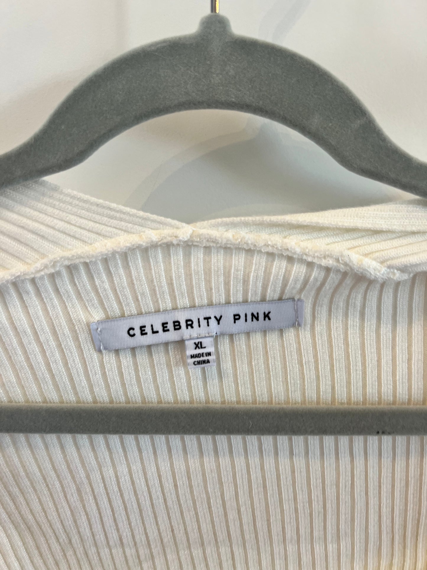 Celebrity Pink Square Neck Ribbed Long Sleeve Knit Top Women’s Size XL Cream
