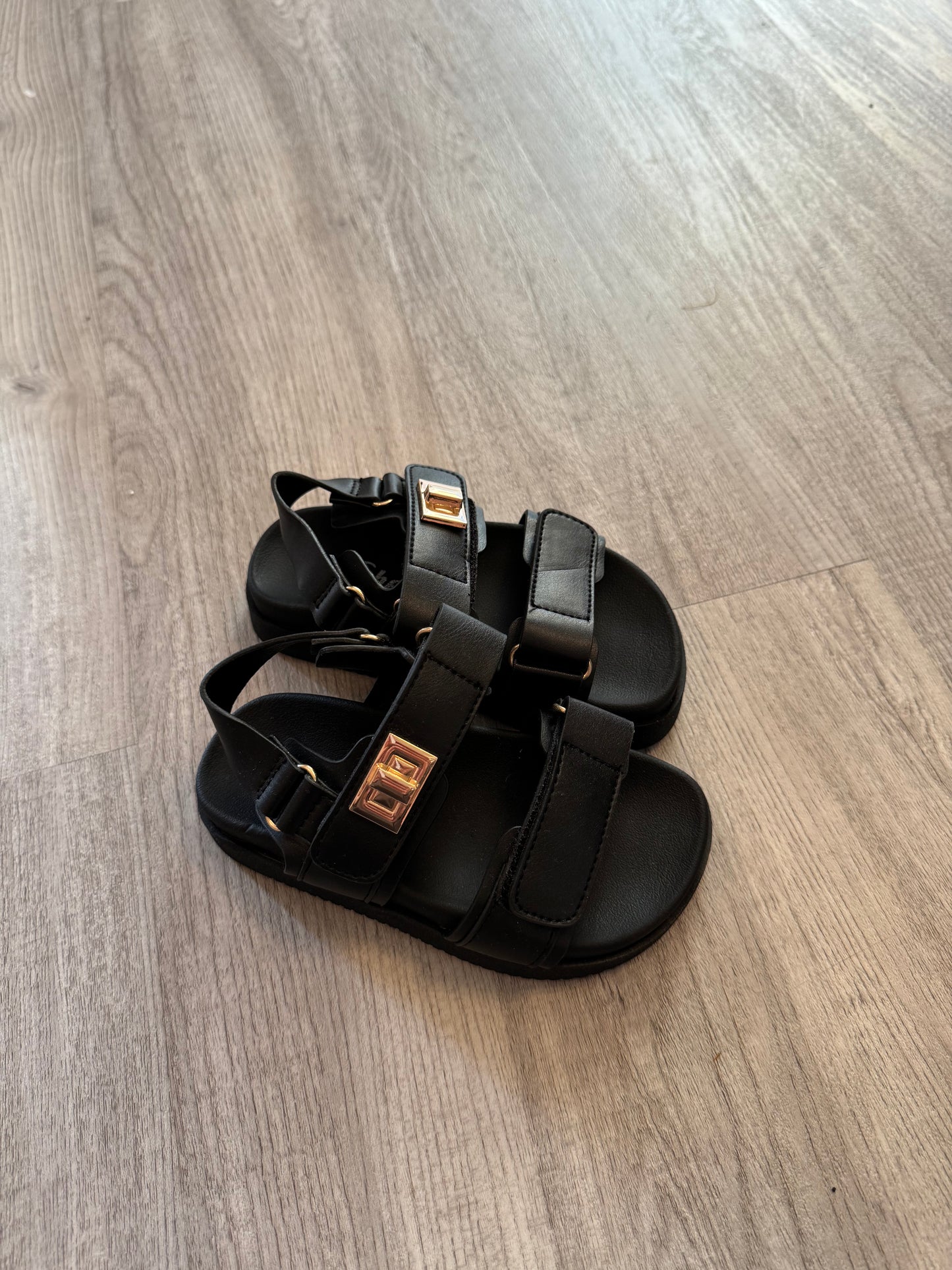 Girls Black Sandals with gold buckle detail- size 10