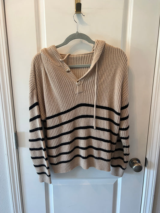 Loose Knit Stripe Hooded Sweater Women’s Size Medium Tan
