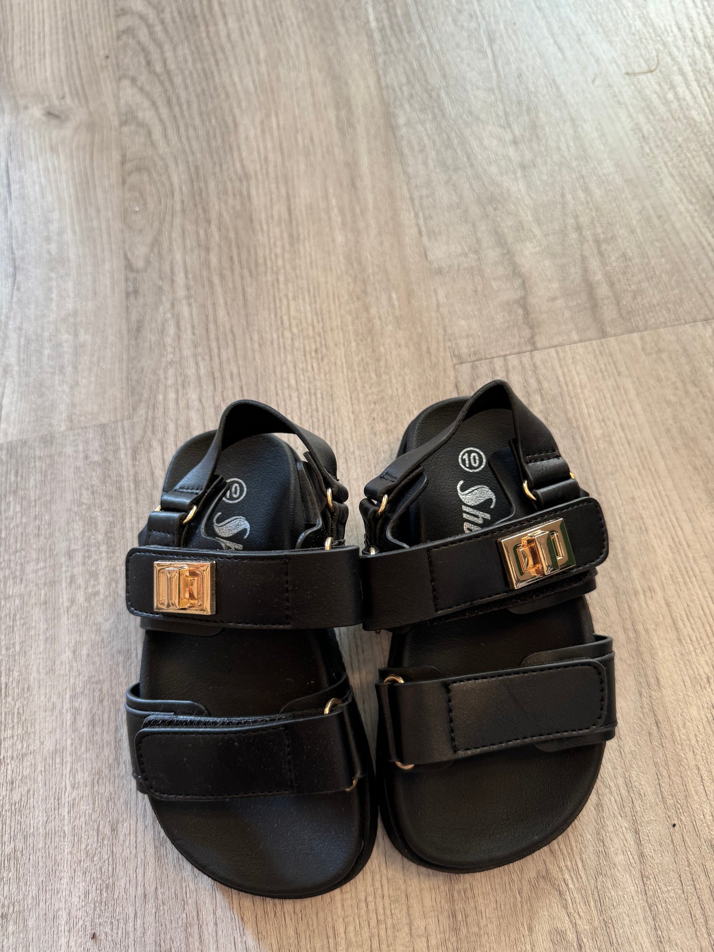 Girls Black Sandals with gold buckle detail- size 10