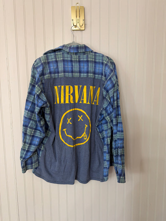 Nirvana Plaid Flannel Shirt Women’s Medium Blue