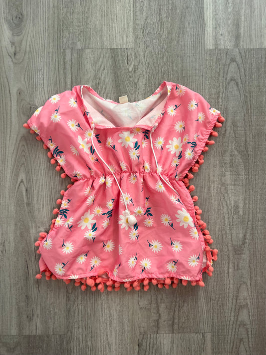 Floral Swim Cover-Up w Pom Poms Toddler Girl Size 2T Pink