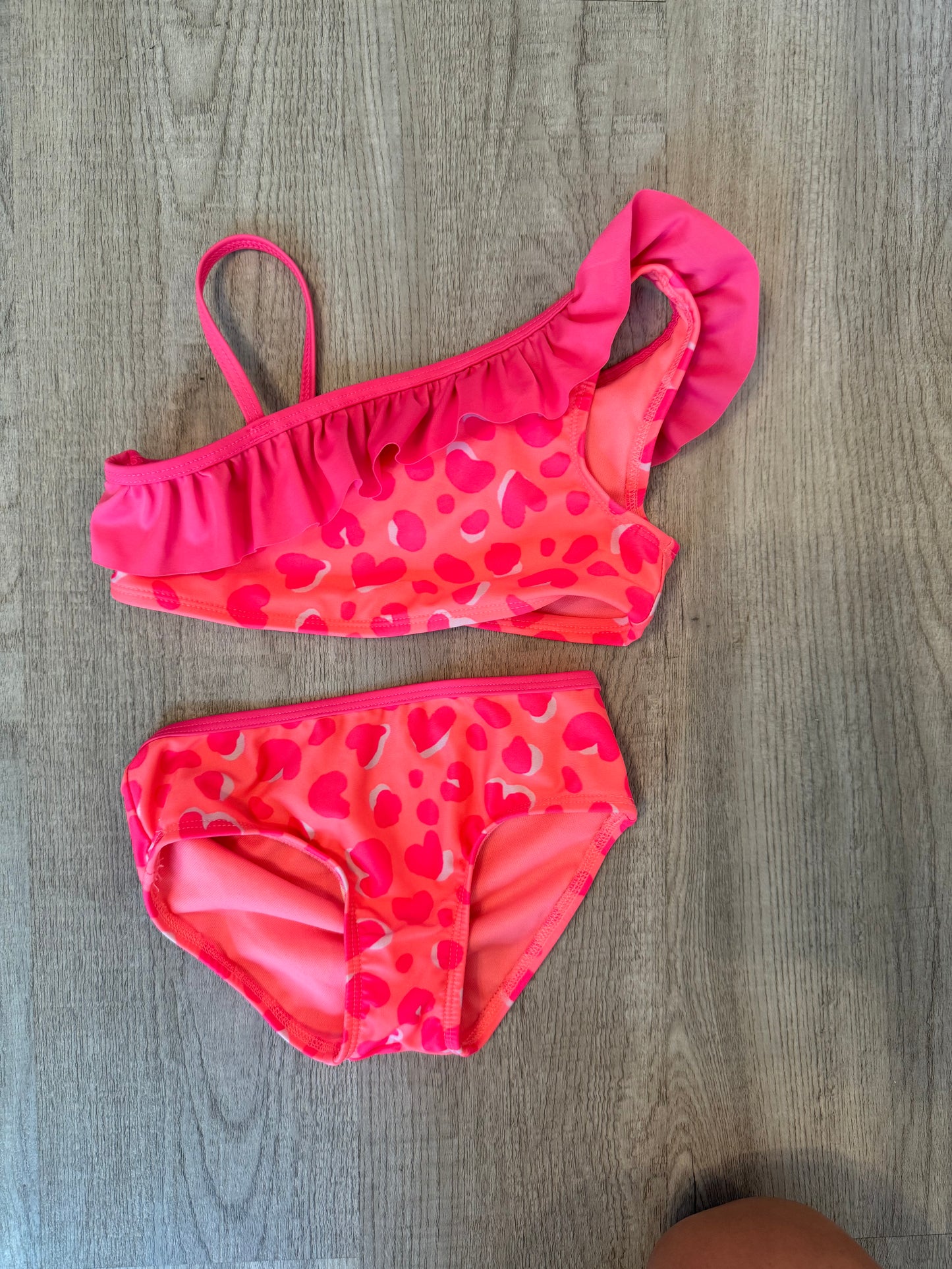 Cat & Jack Cheetah Bikini w Ruffle Toddler Girl Size 4T Hot Pink