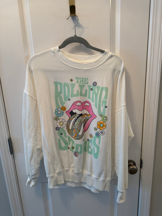 American Eagle Rolling Stones Graphic Band Sweatshirt Unisex Adult Size Medium White