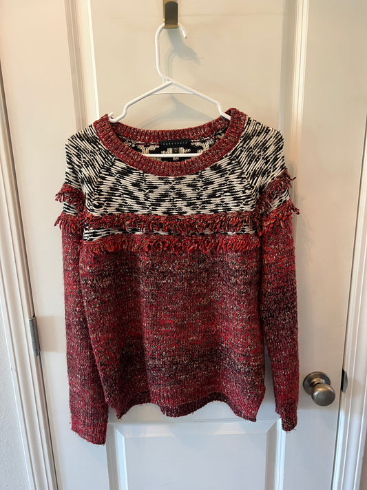 Sanctuary Chunky Fringe Sweater Women’s Size Small Burgundy