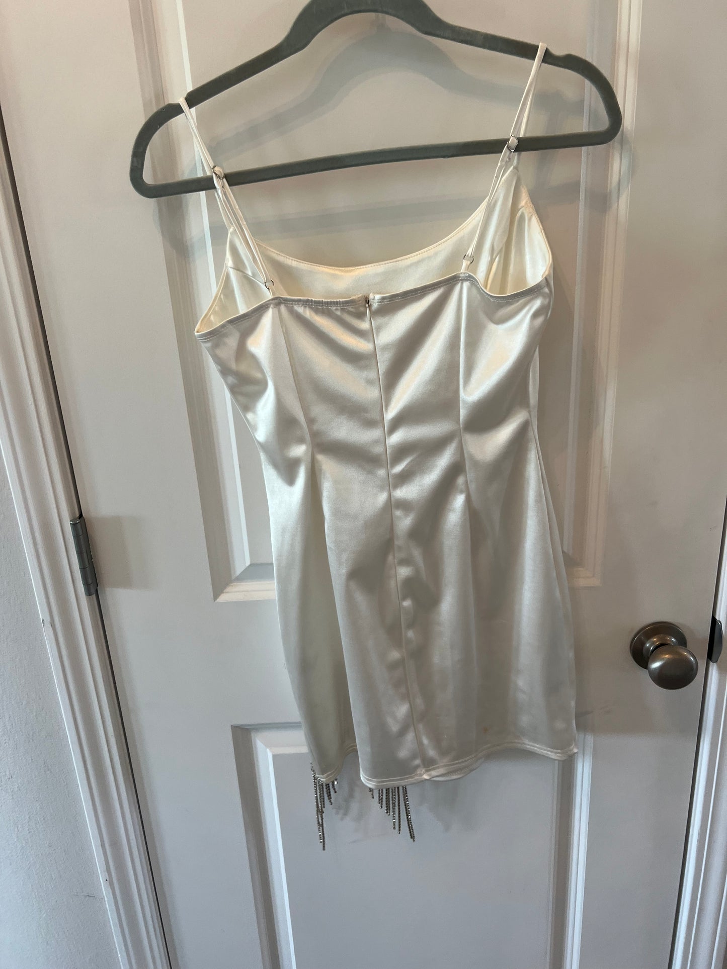 Better Be Satin Mini Dress w Fringe Women’s Size Small White