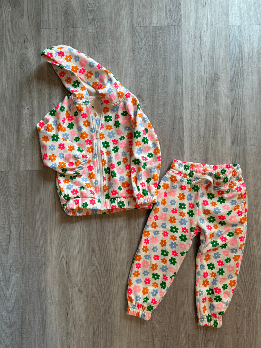 Old Navy Flower Print Matching Set Toddler Girl Size 3T White Multi