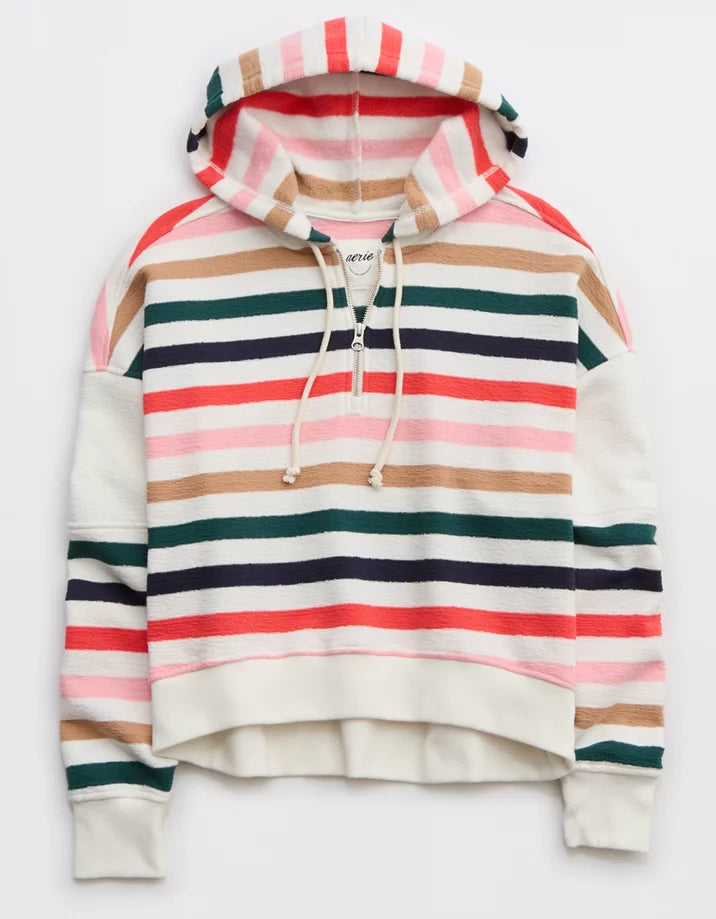 Aerie Restart Stripe Quarter Zip Hoodie Women’s Medium