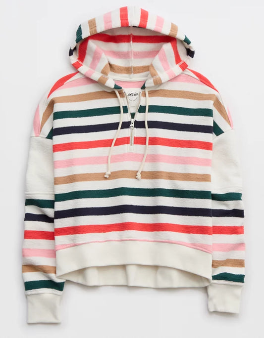 Aerie Restart Stripe Quarter Zip Hoodie Women’s Medium