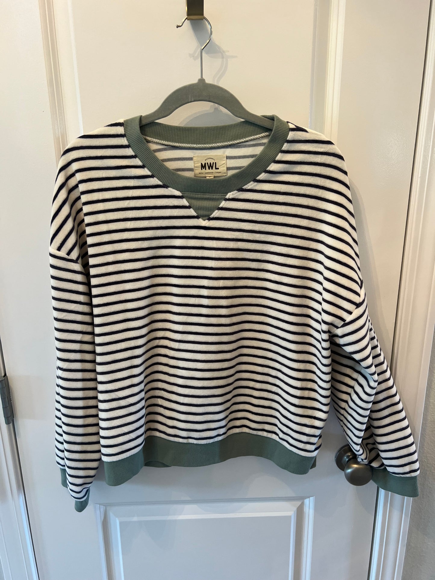 Madewell Terrycloth Stripe Crewneck Sweatshirt Women’s Size XL White Green