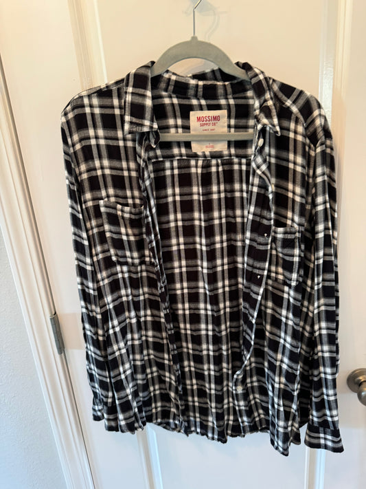 Plaid Flannel Shirt Women’s Size Large Black White