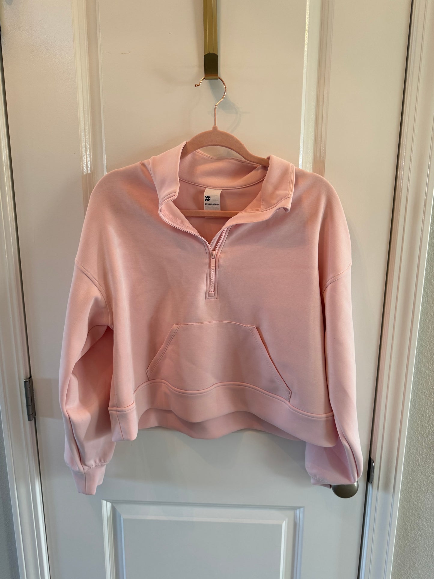 All in Motion Half Zip Pullover w Kanga Pocket Women’s Size Medium Blush Pink