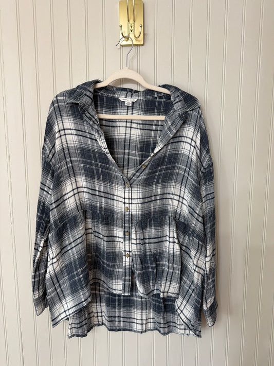 American Eagle Plaid Flannel Shirt Women’s Small Navy