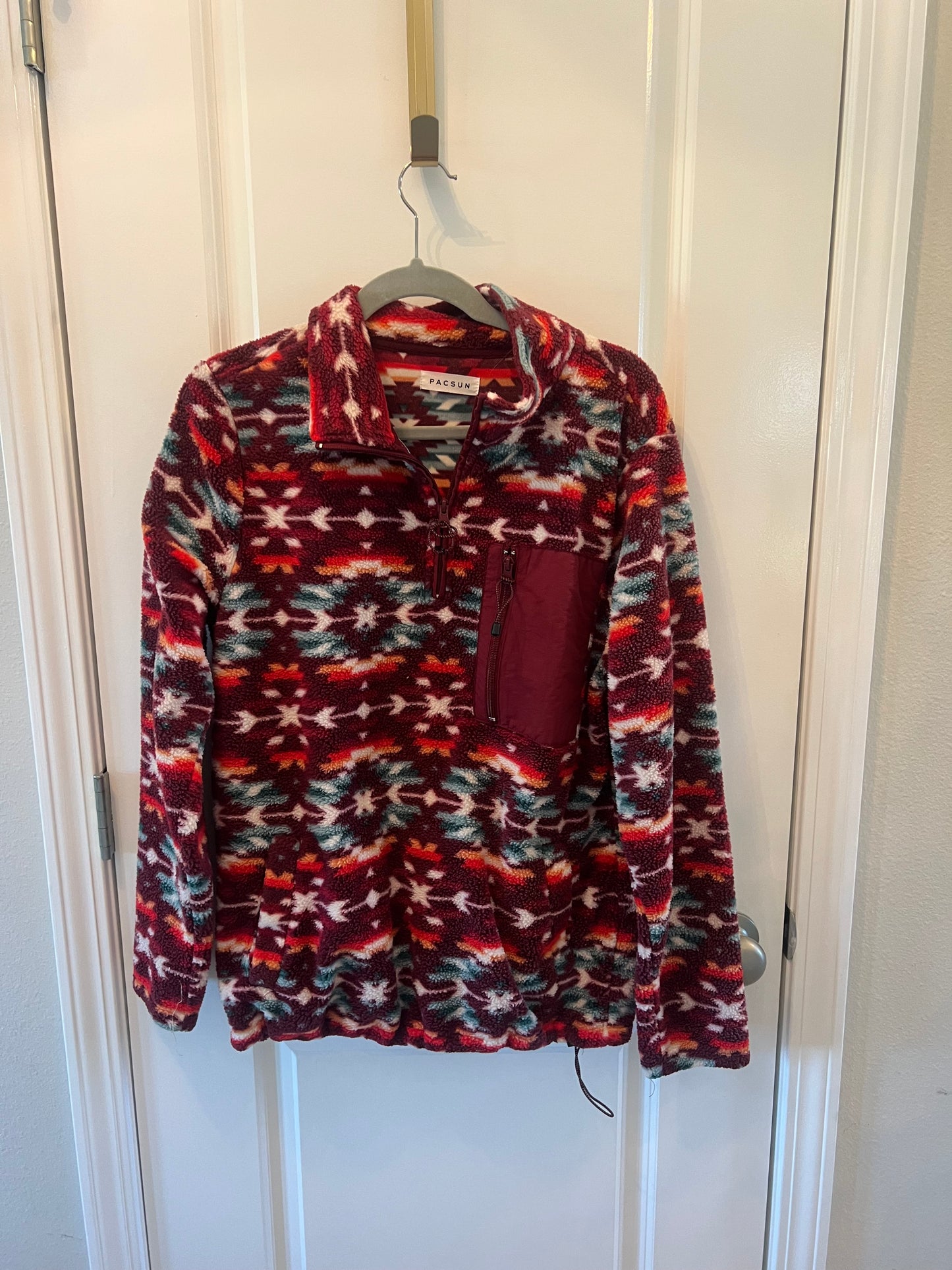 Pacsun Tribal Fleece Quarter Zip Pullover Women Size Small Burgundy