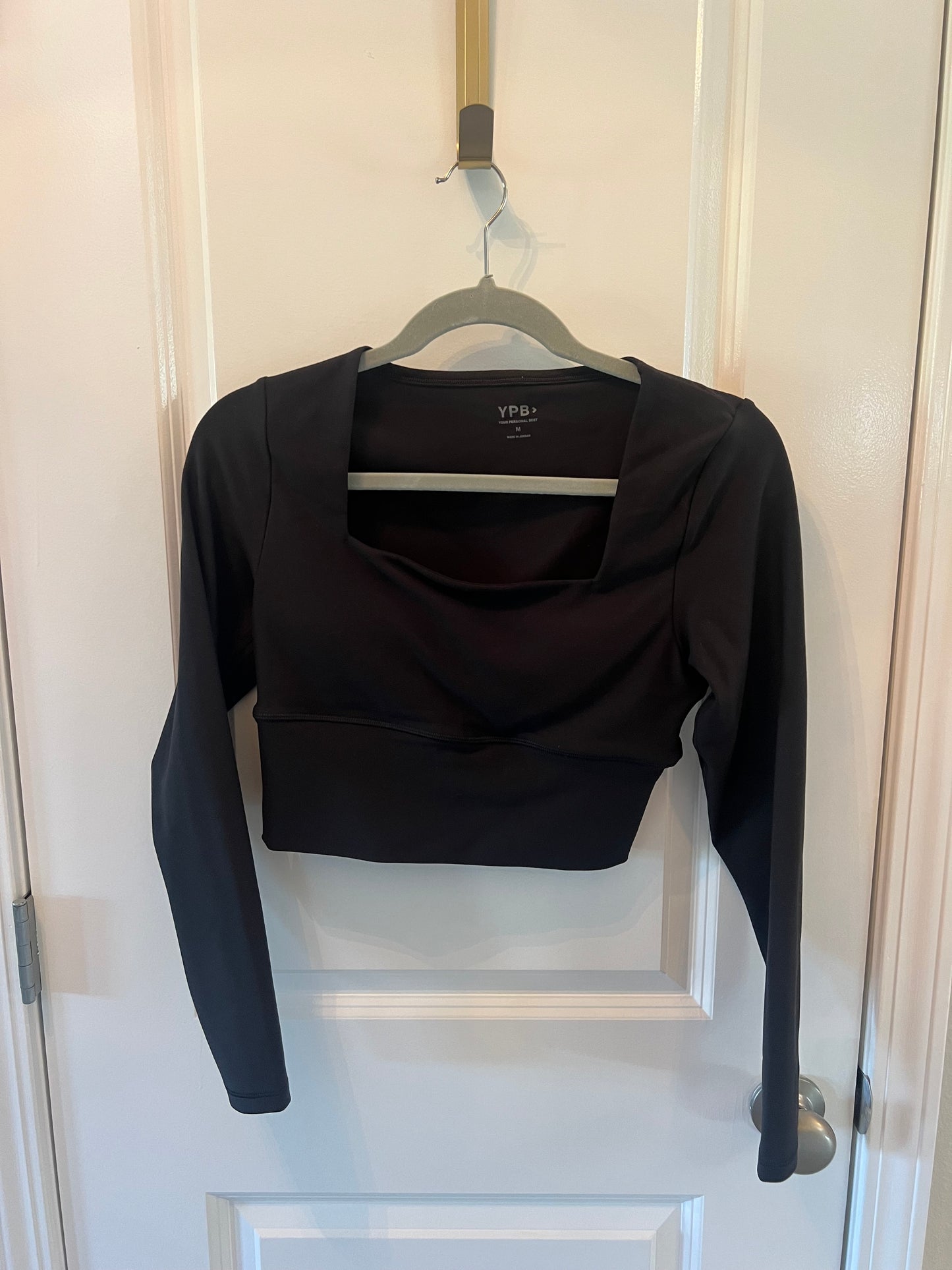 Abercrombie YPB Square Neck Crop Long Sleeve Active Top Women’s Size Medium Black