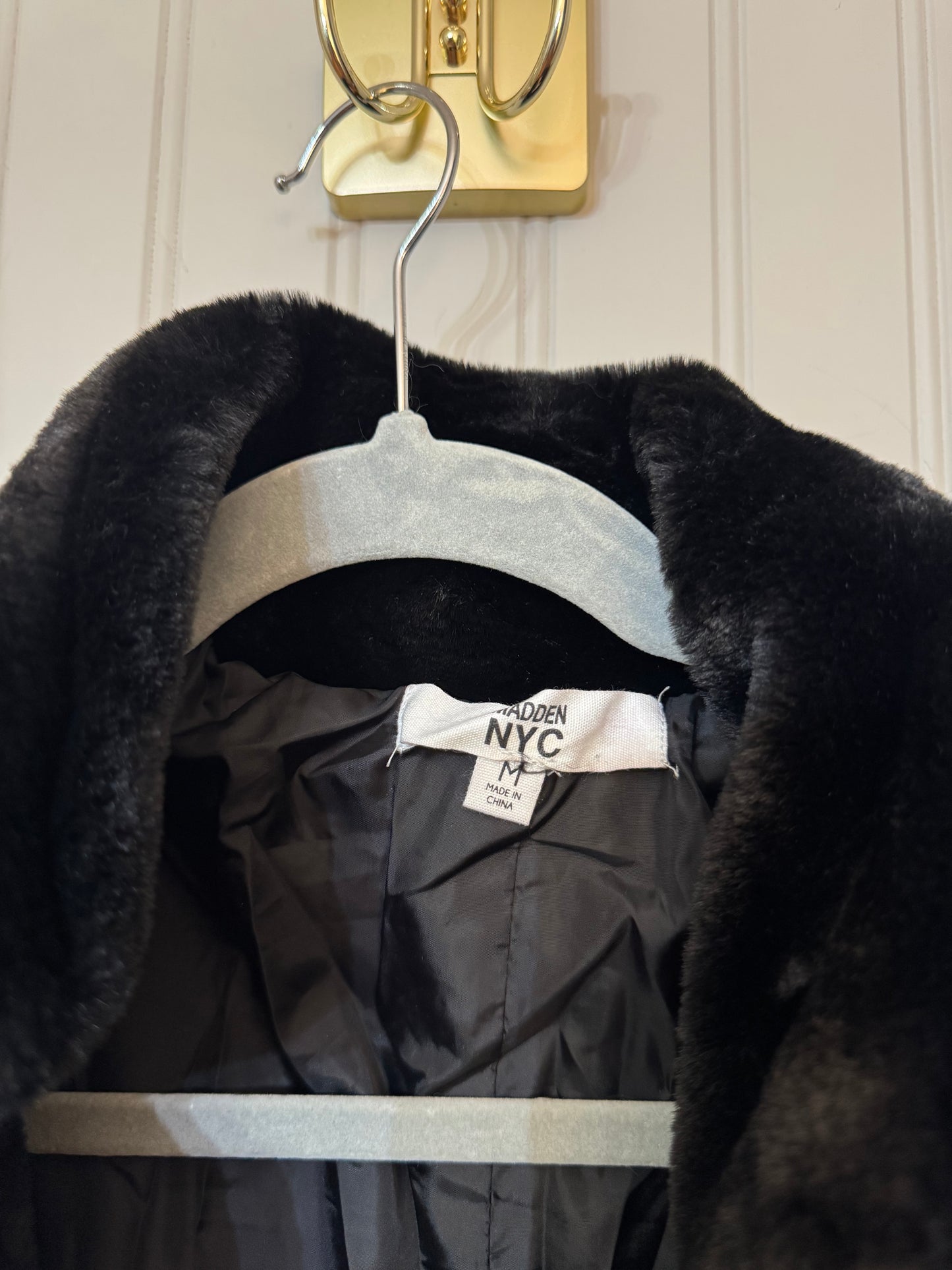 Madden NYC Faux Fur Black Coat Size Medium
