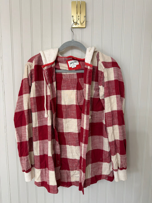 American Eagle Hooded Plaid Flannel Shirt Women’s Small Burgundy