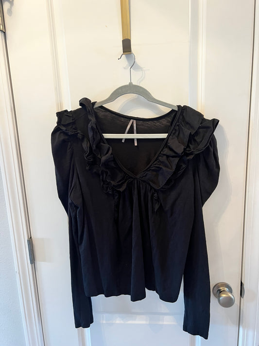 Anthropologie Ruffle Long Sleeve Top Women’s Size Large Black