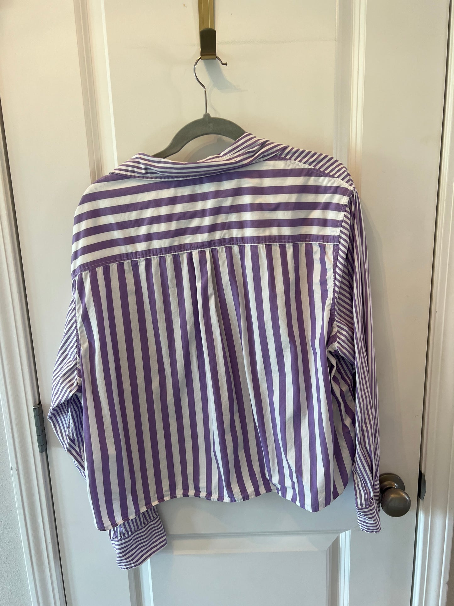 Gap The Cropped Shirt Stripe Button Front Women’s Size XL 16-18 Purple