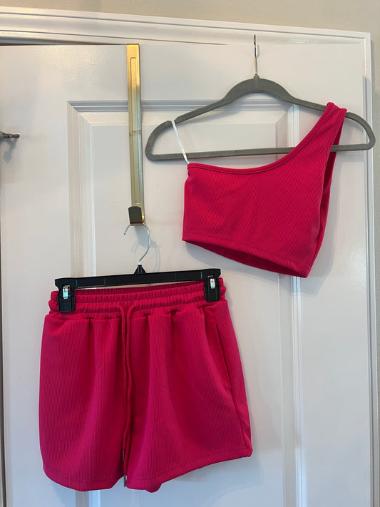 One Shoulder Crop Tank Top & Gym Shorts Athleisure Matching Set Women’s XS NWT