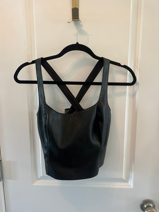 Abercrombie & Fitch Faux Leather Cropped Tank Women’s Size Small Black