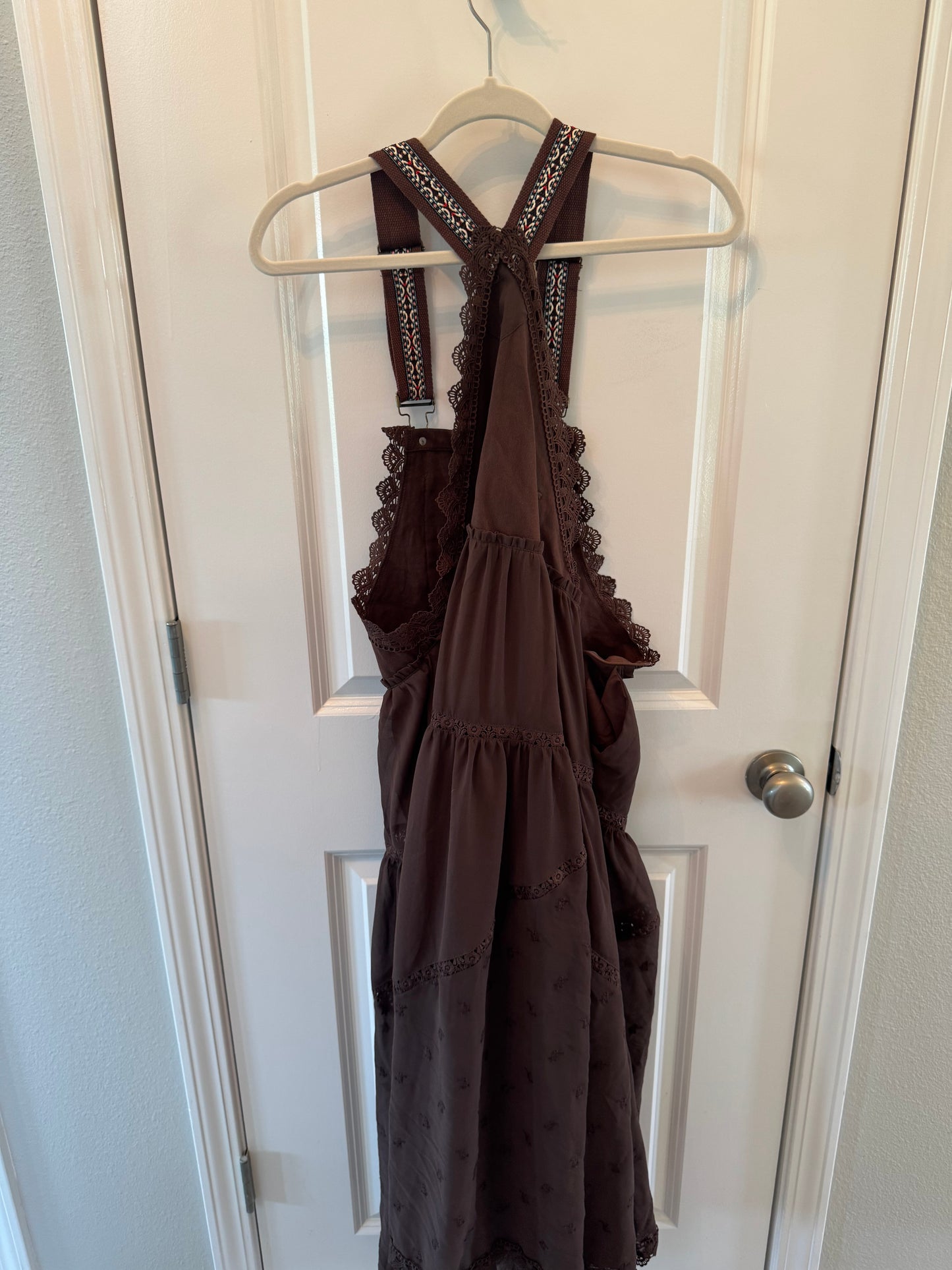 Ebossy Lace Tulle Bib Dress Women’s Small Coffee