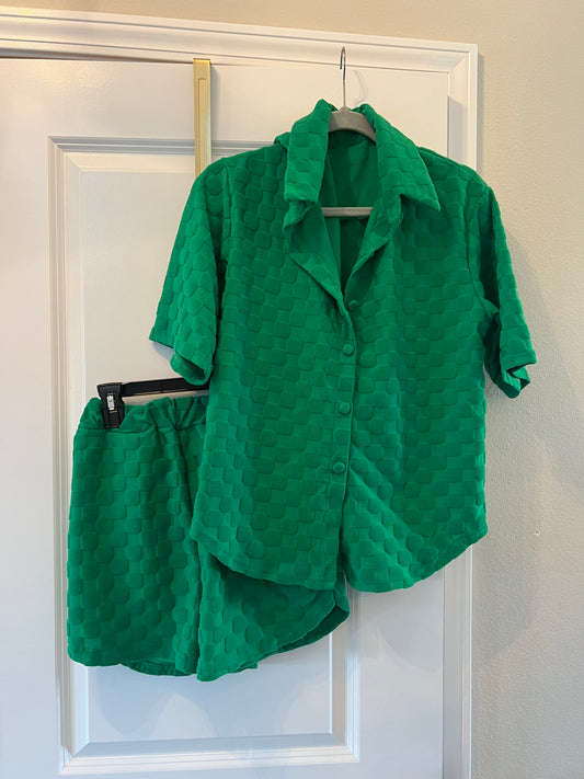 Green Checker Print Terry Cloth Matching Set Size Small
