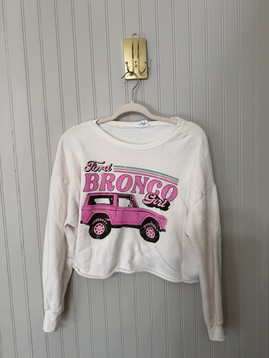 Ford Bronco Girl Cropped Sweatshirt Women’s Medium Cream