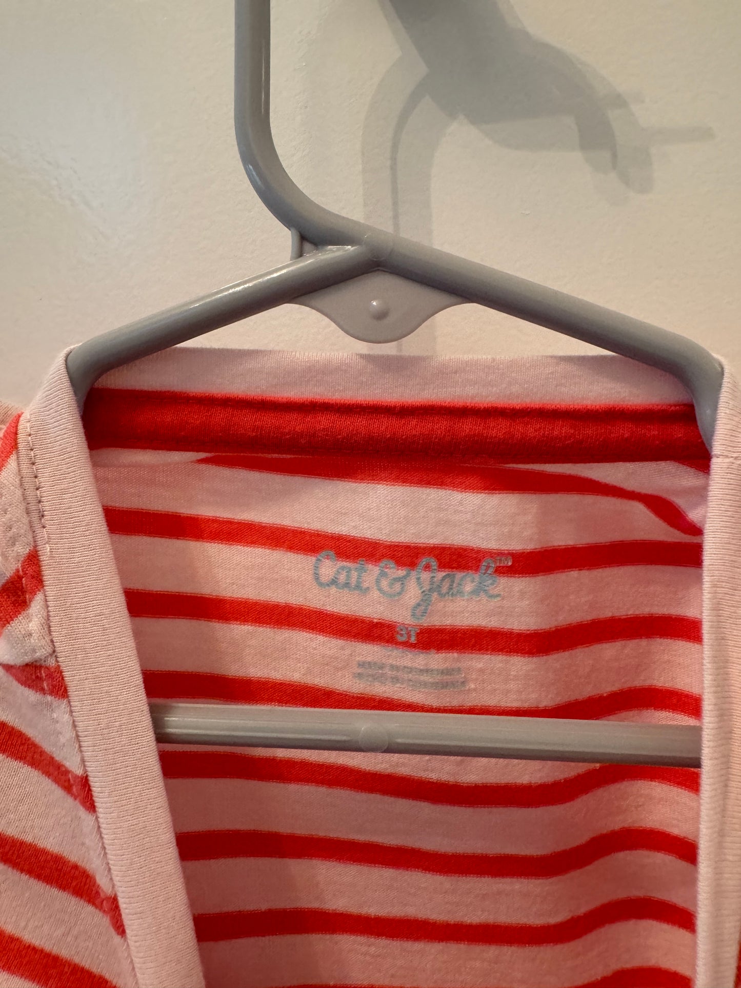 Cat & Jack Stripe Tee w Ruffle Toddler Girl Size 3T Pink Red