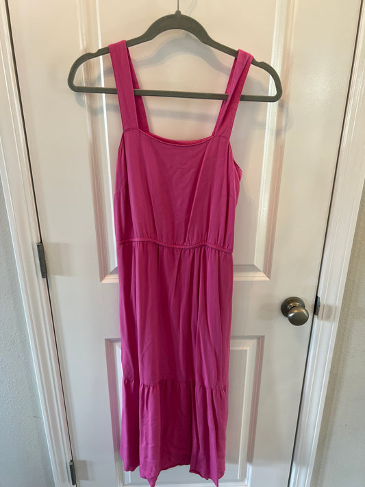 Fluid Twill Tiered Fit and Flare Midi Dress Women’s Size Small Pink