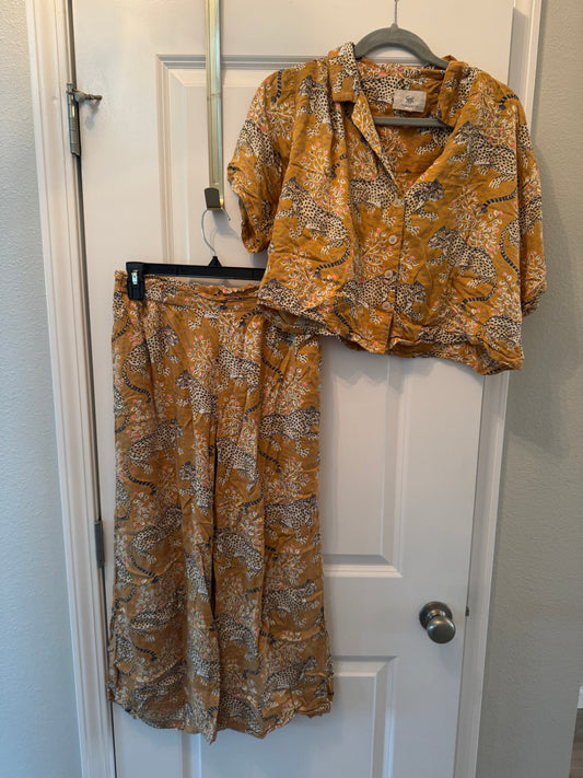Printfresh Bagheera Satin Wildest Dreams Pajama Set Women’s XS Tobacco