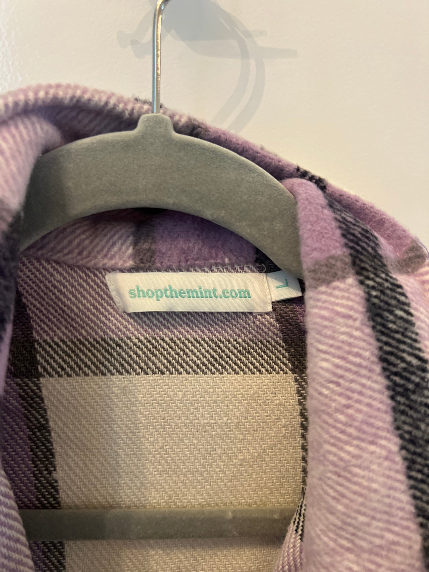 Shop the Mint Plaid Flannel Shacket Women’s Size Large Purple