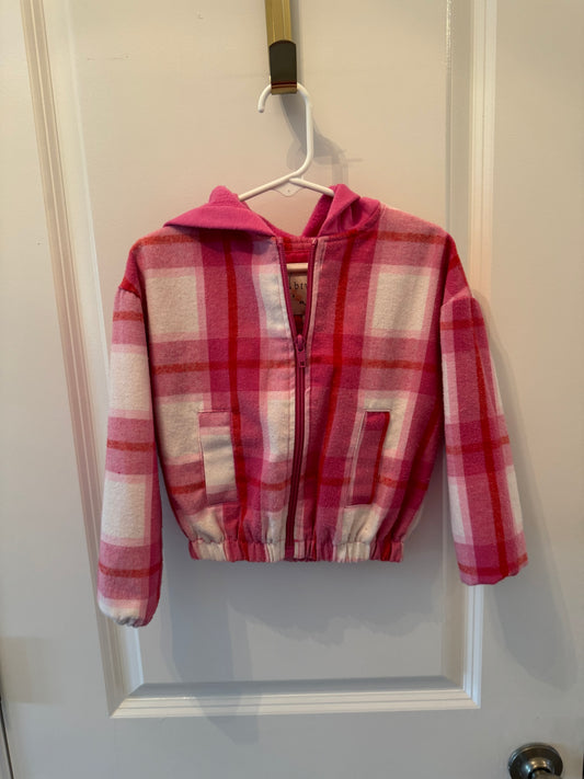 Hooded Plaid Full Zip Shacket Toddler Girl Size 2T Pink