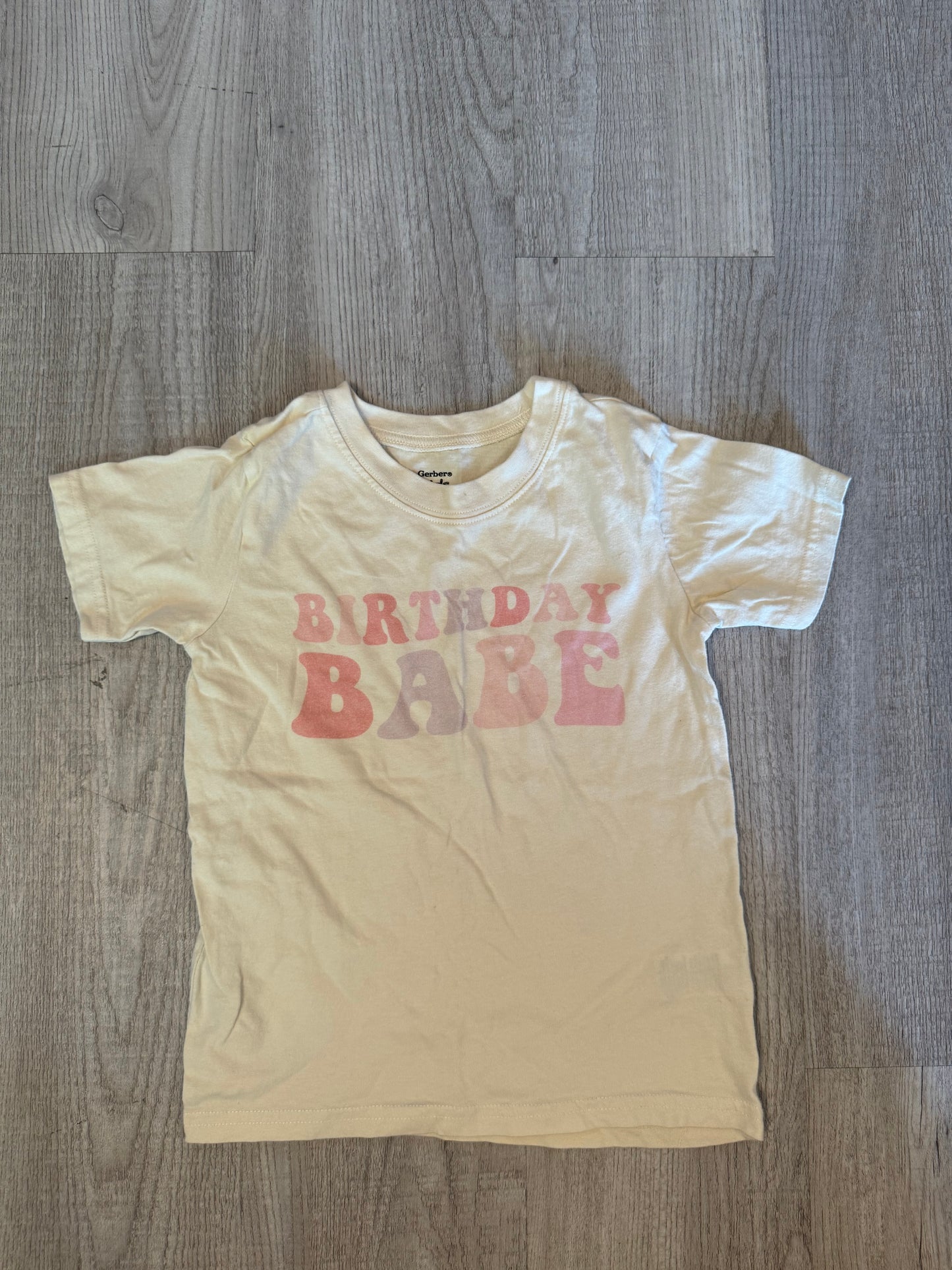 Birthday Babe Graphic Tee Toddler Girl Size 5T Cream