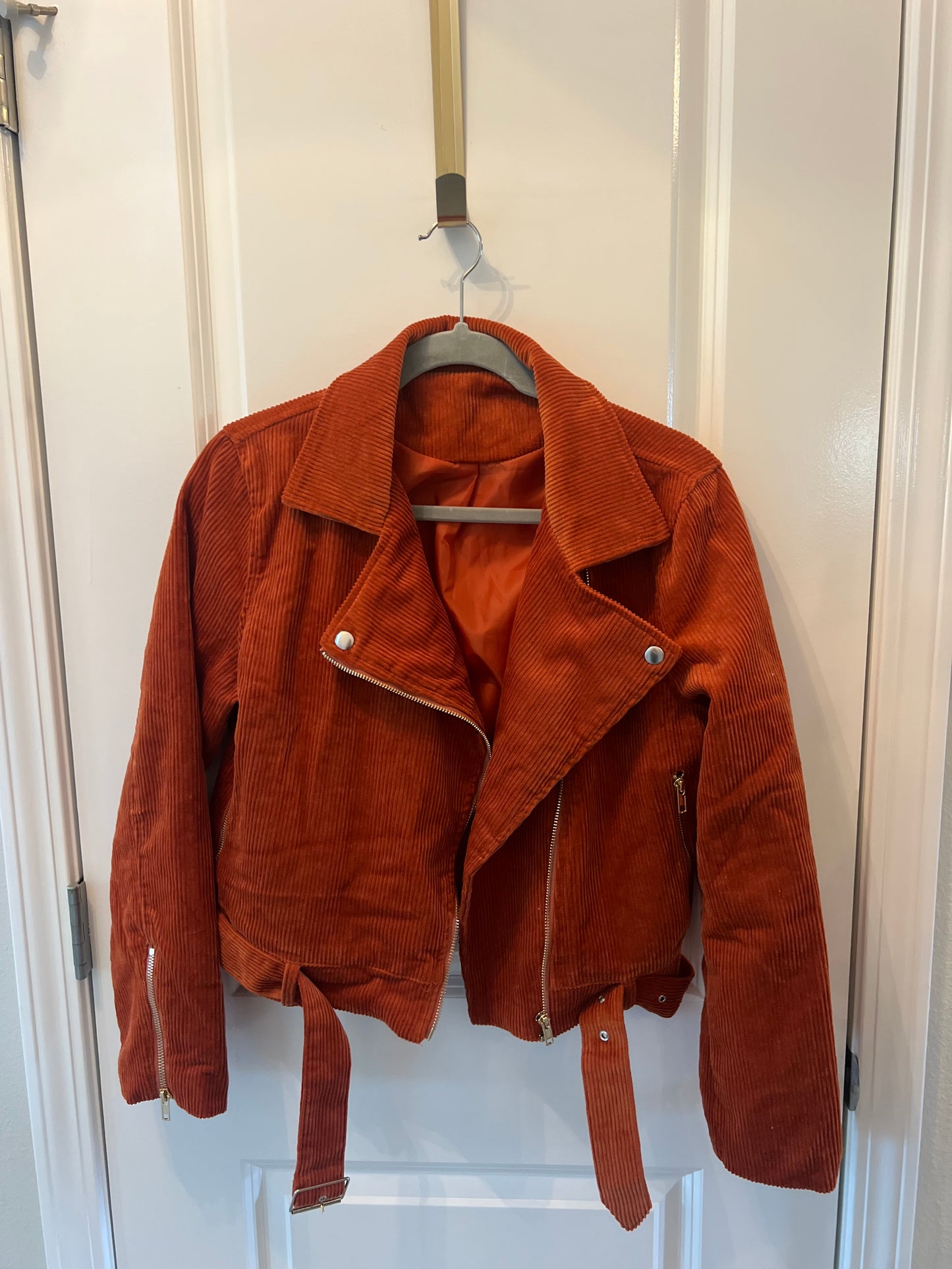 Corduroy Moto Jacket Size Women’s Size Medium Rust Orange