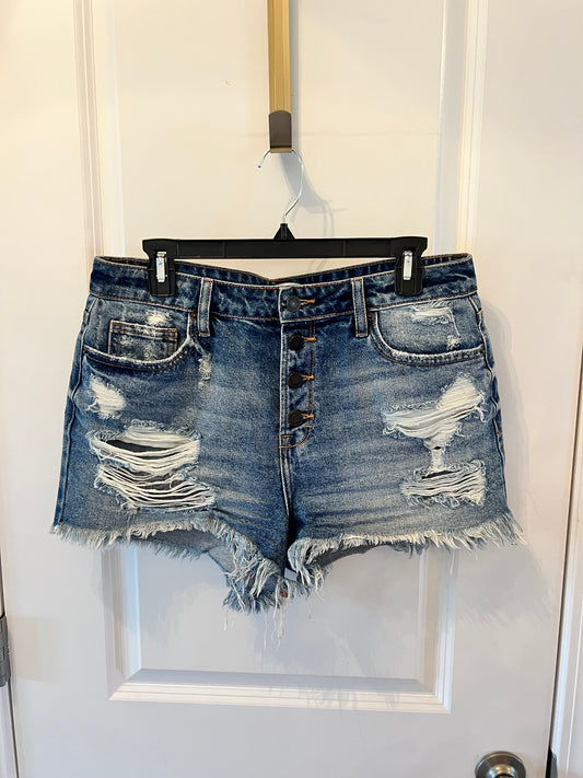 Hidden Button Fly Distressed Denim Shorts Women’s Size Large