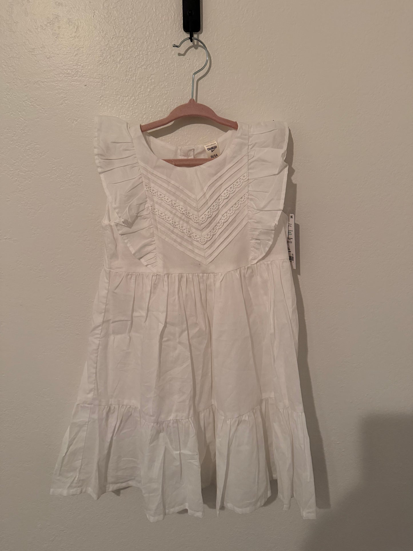 Osh Kosh Ruffle Dress Toddler Size 5T White NWT