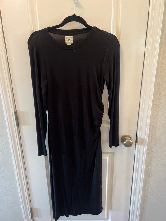 Ribbed Crewneck Long Sleeve Midi Dress w Cinched Sides Women’s Size XS Solid Black