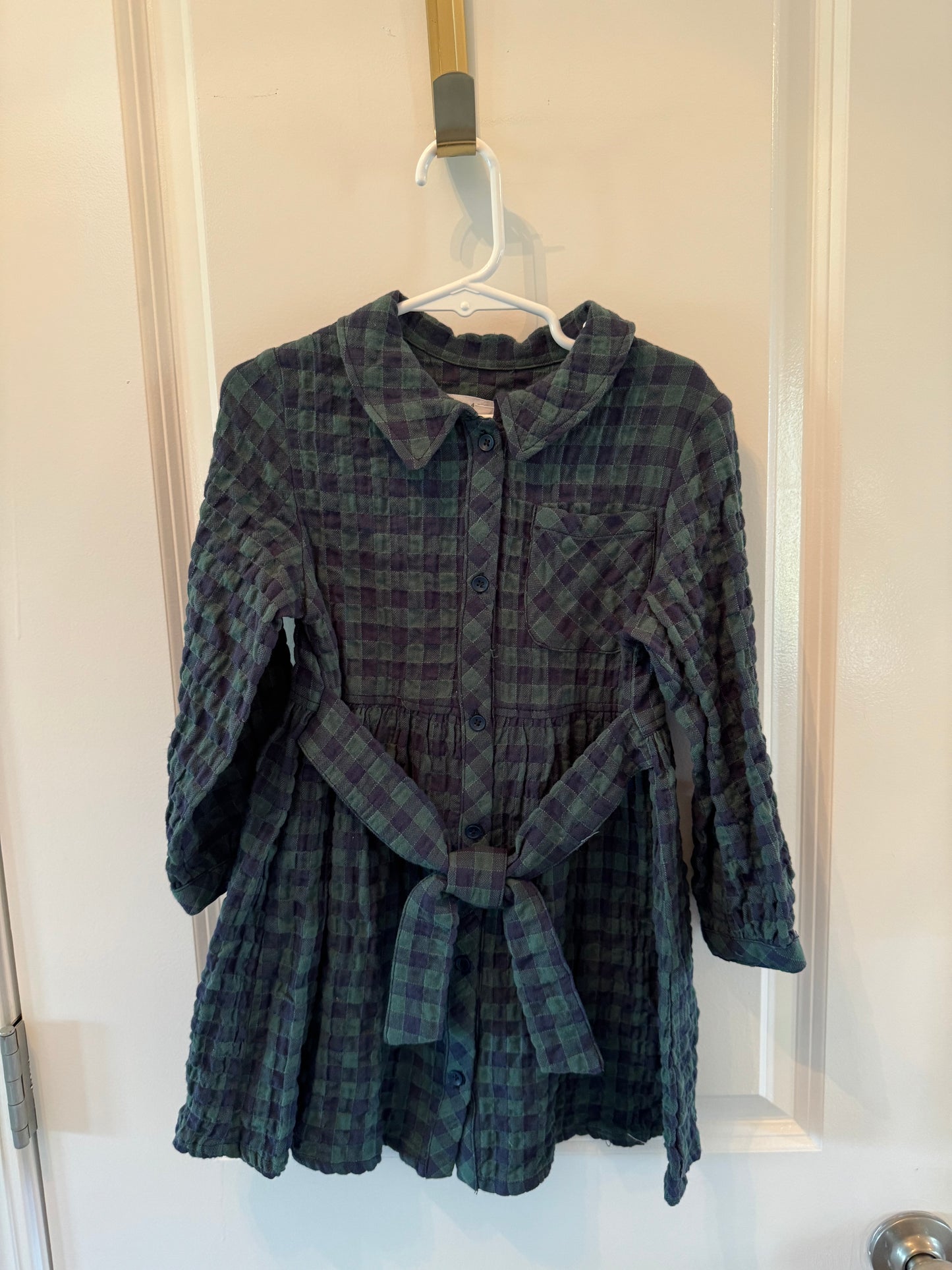 Zara Checker Plaid Button Front Dress Girl’s Size 4/5 Years Green Navy