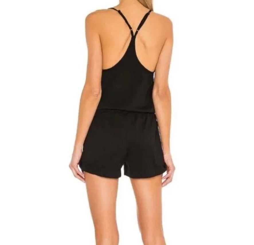 Revolve Bobi Supreme Jersey Tie Front V Neck Romper Women’s Small Black