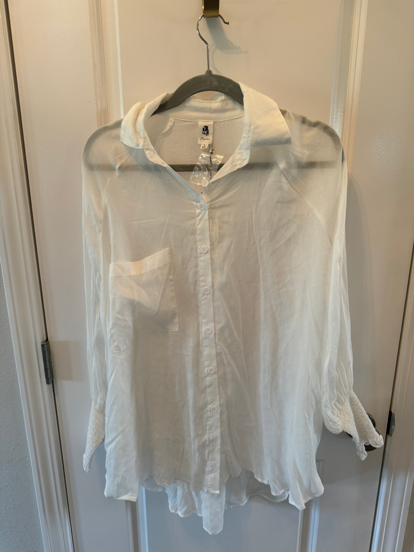 Sheer Button Front Swim Cover Up Top Women’s Small NWT