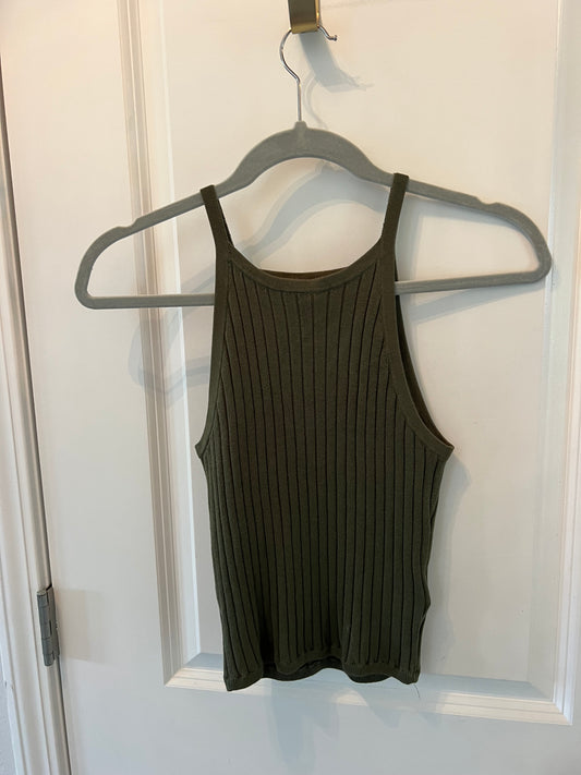 H&M High Neck Ribbed Tank Women’s Size Small Olive