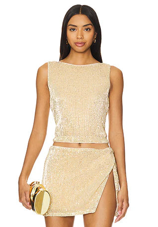 Lovers + Friends Sequin Matching Set Women’s XS Gold