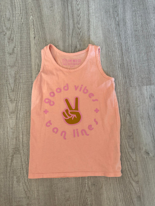 The Neu Co Good Vibes Tan Lines Graphic Tank Toddler Girl Size 2/3T Peach