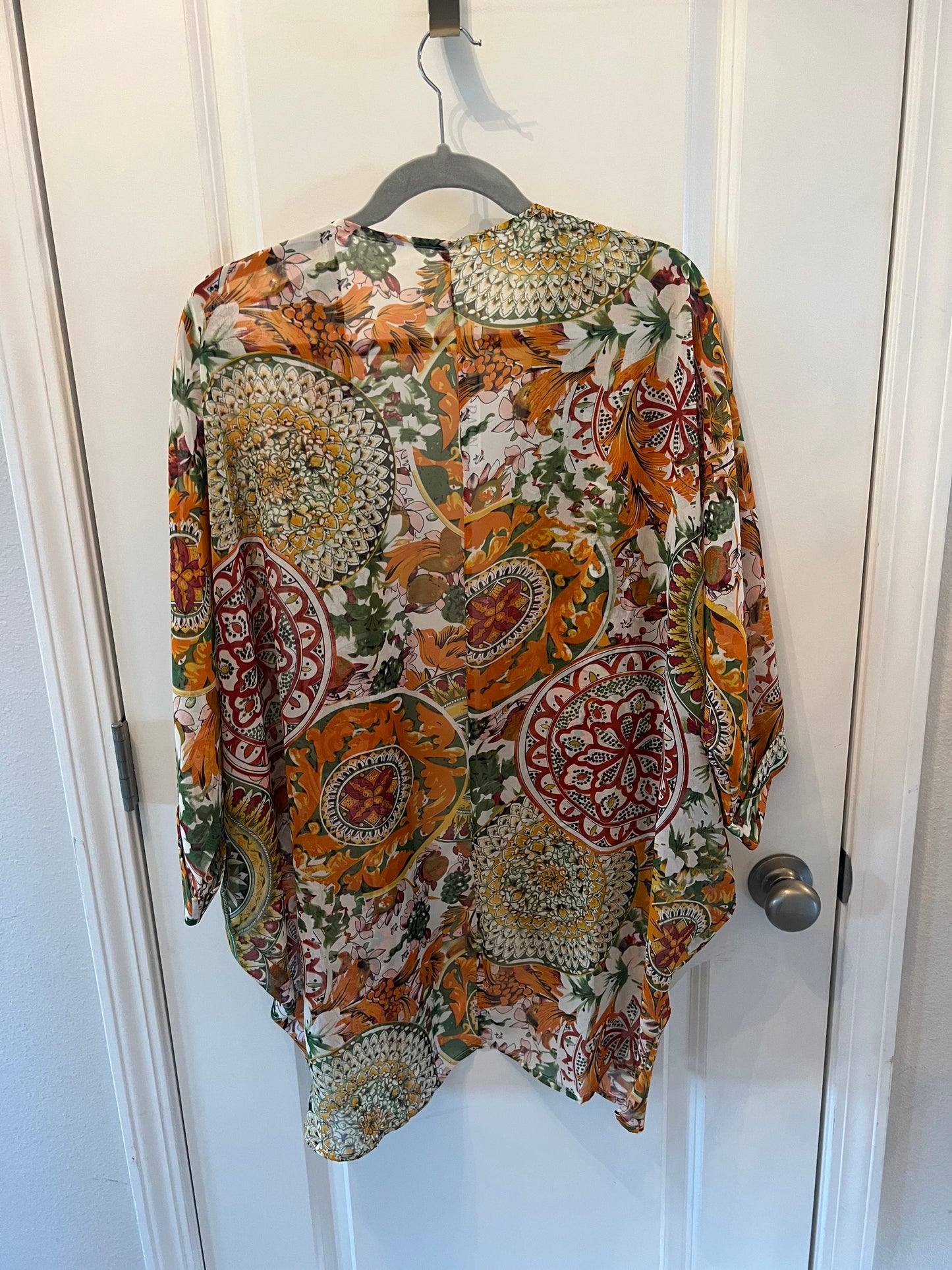 Floral Swim Cover-Up Kimono Women’s Size Large Orange